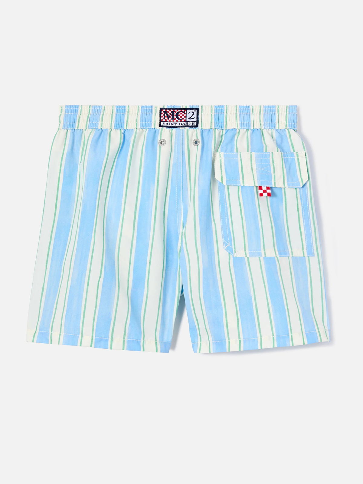 COSTUME MARE AZZURRO A RIGHE LARGHE CON RICAMO