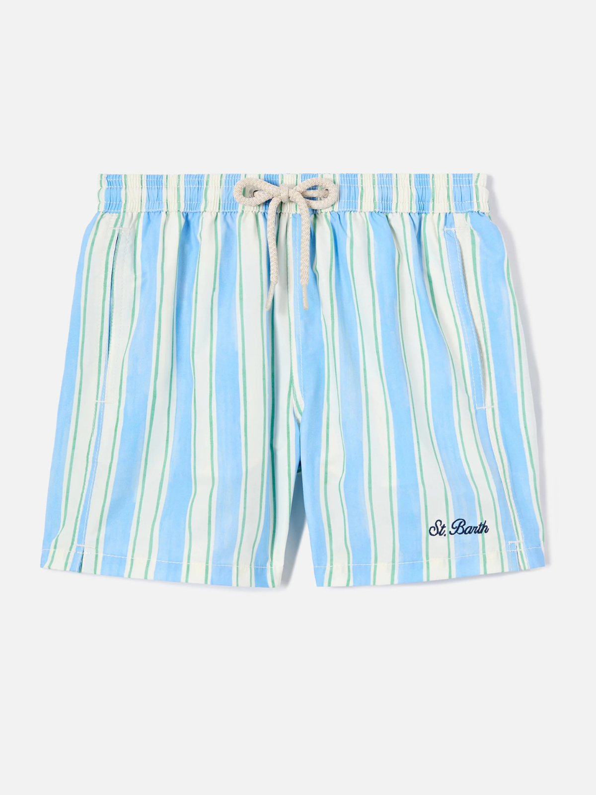 COSTUME MARE AZZURRO A RIGHE LARGHE CON RICAMO