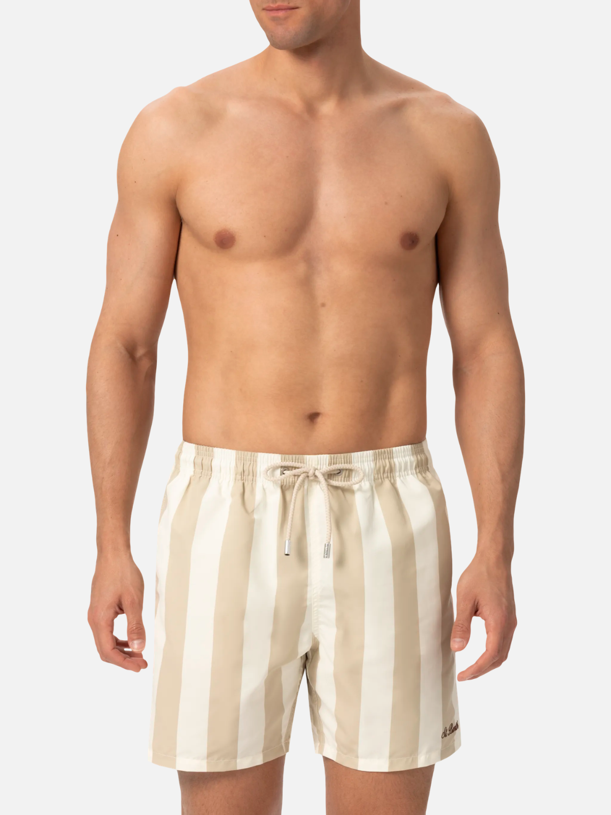 COSTUME MARE CREMA A RIGHE CON RICAMO